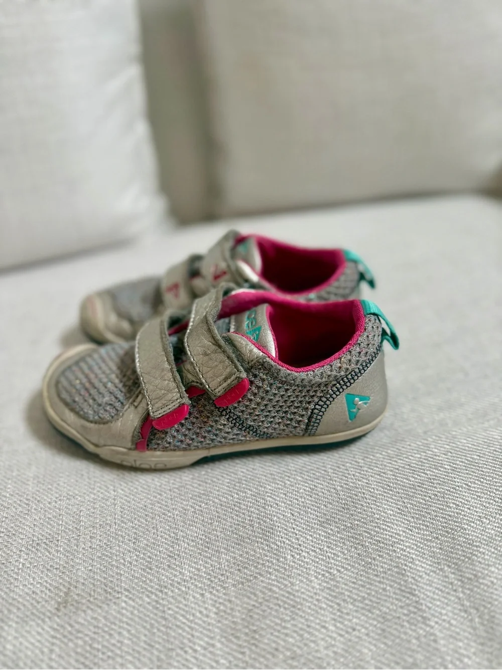 PLAE Silver Sneakers with Pink Accents